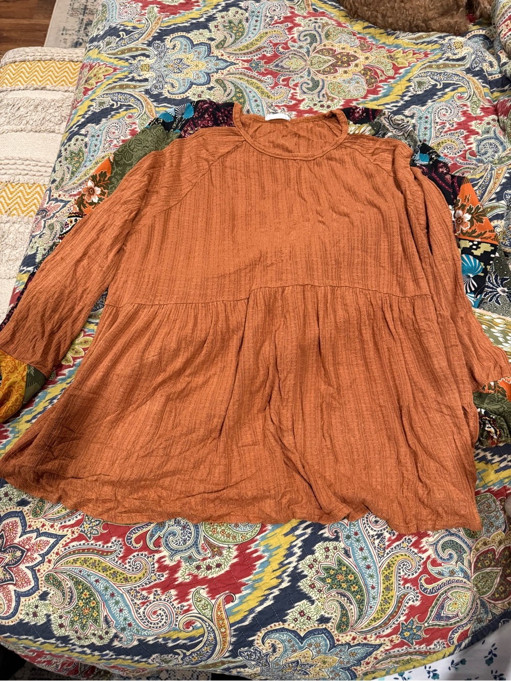 First Love Burnt Orange Long-Sleeve Textured Peasant Blouse